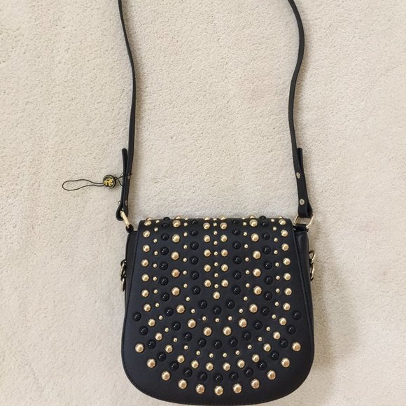 LIONEL Handbag Purse Faux Leather BLACK Gold - Picture 3 of 7